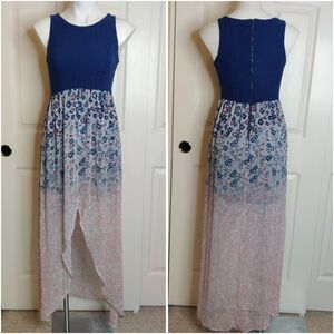 Xhilaration crochet lace overlay ombre flowy floral maxi dress sz M